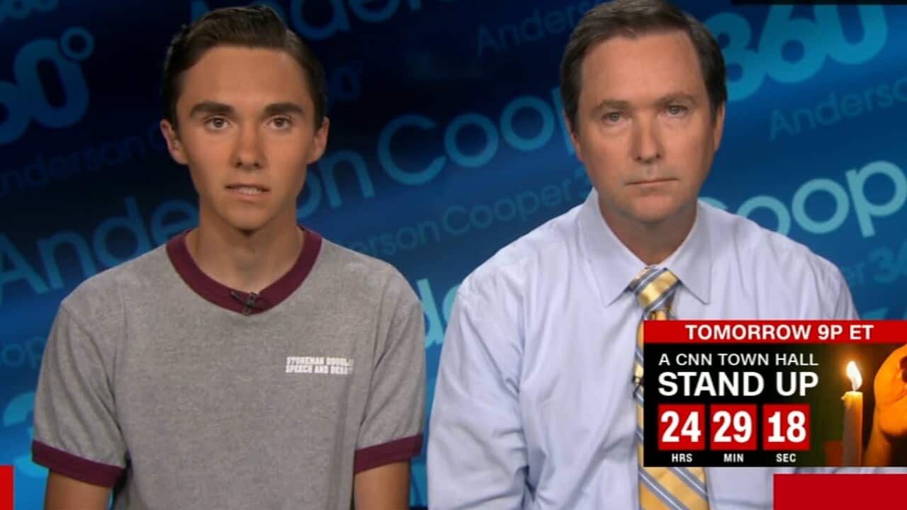 David Hogg (pictured left) denied false 'crisis actor' claims on CNN.