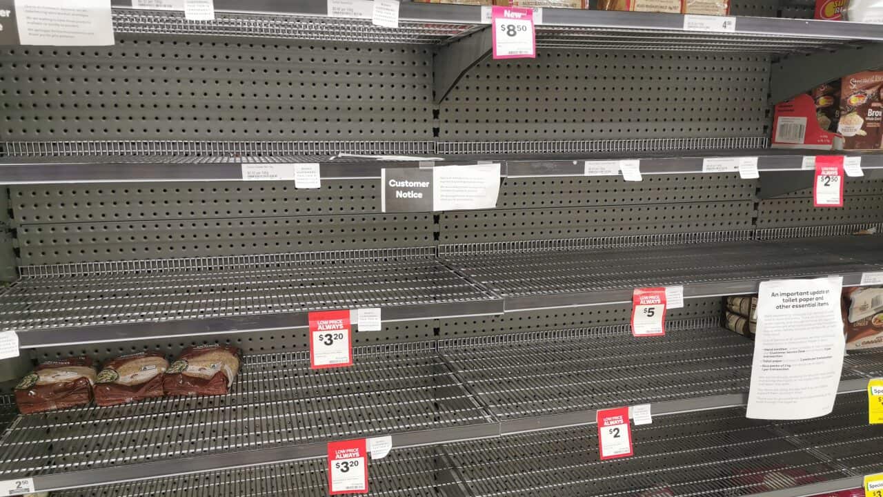 A view of Empty rice and food aisles shelves at a supermarket in Brisbane..Australian shops experiences shortage on some products such a rice, canned food, toilet paper and hand sanitizer. (Photo by Florent Rols / SOPA Images/Sipa USA)