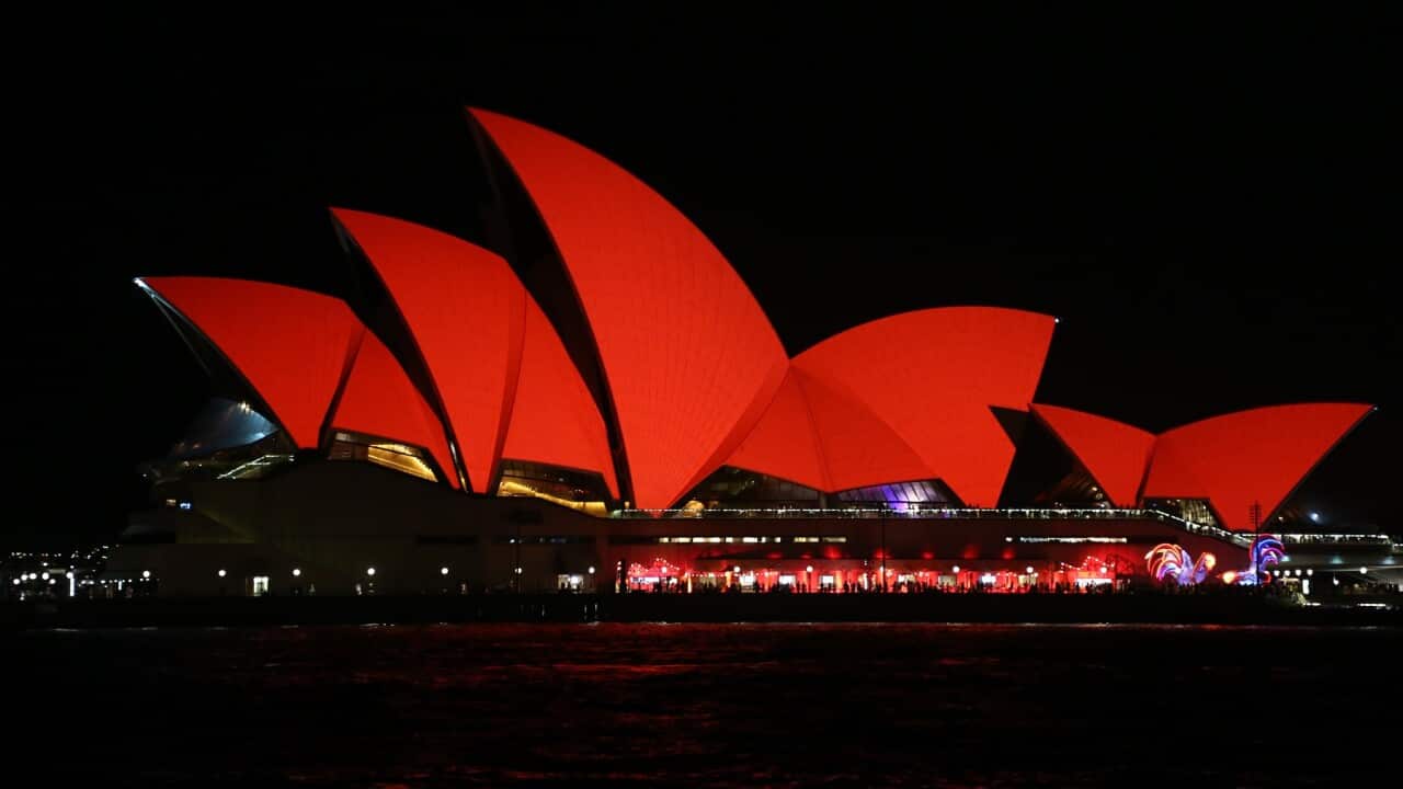 AUSTRALIA, Sydney: The Sydney Opera House is illuminated red as Lunar New Year celebrations begin in Sydney, Australia on January 27, 2017. (AAP Image/NEWZULU/Richard Milnes).