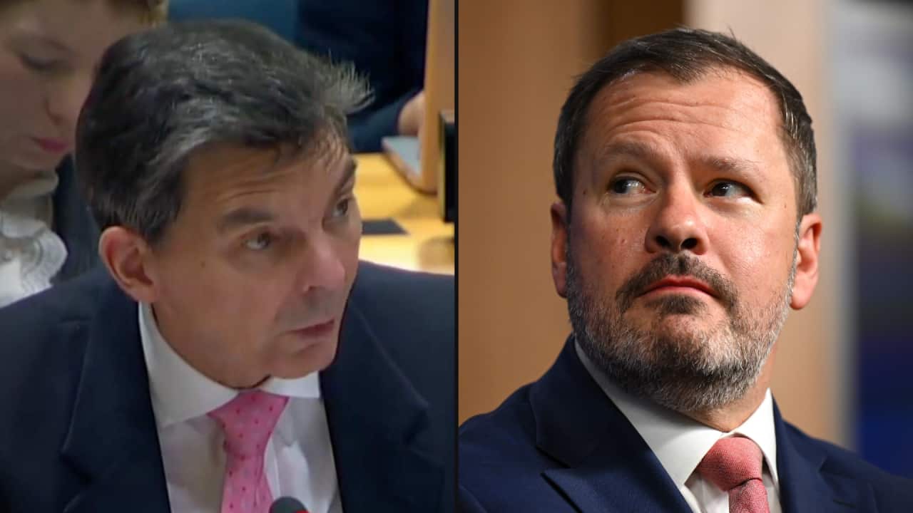 A split image of two men in suits.