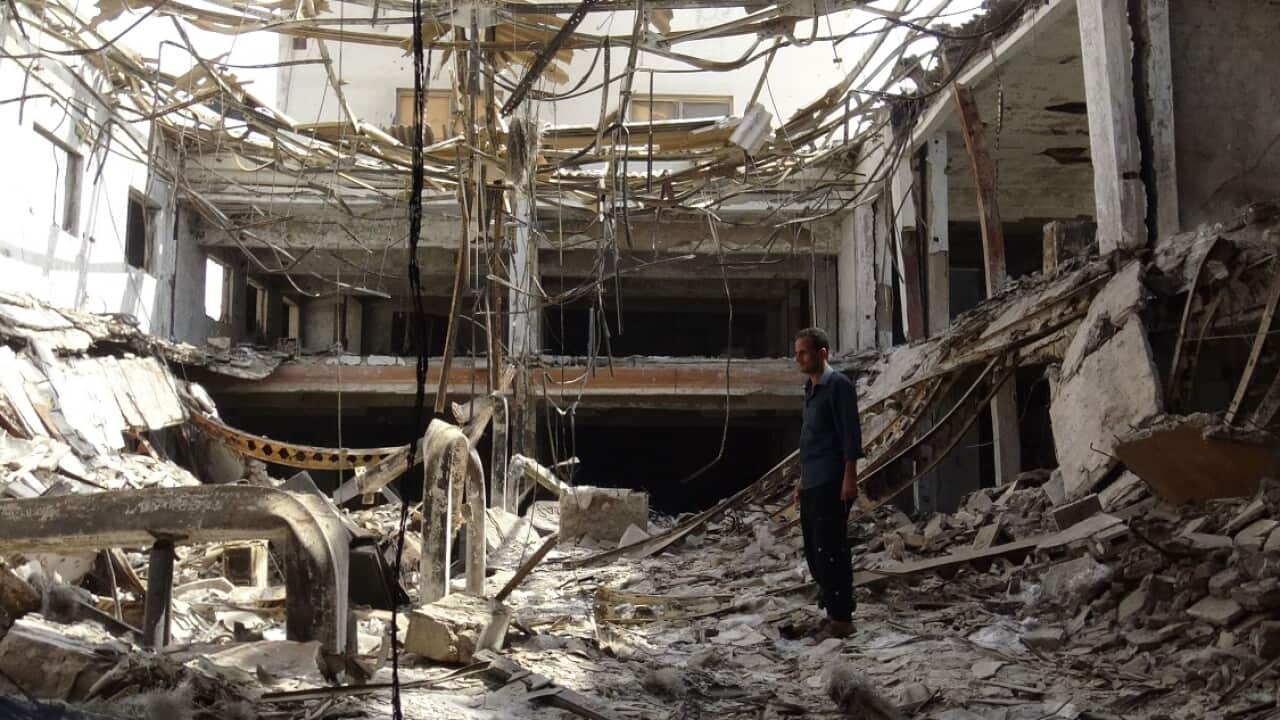 A destroyed building in Hodeida.