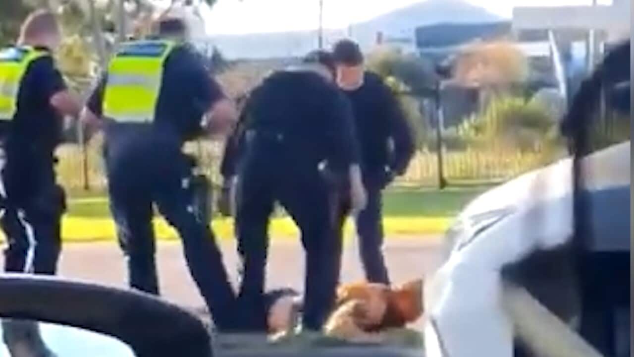 Victoria Police are investigating an incident in which an officer appears to stomp on a man's head.