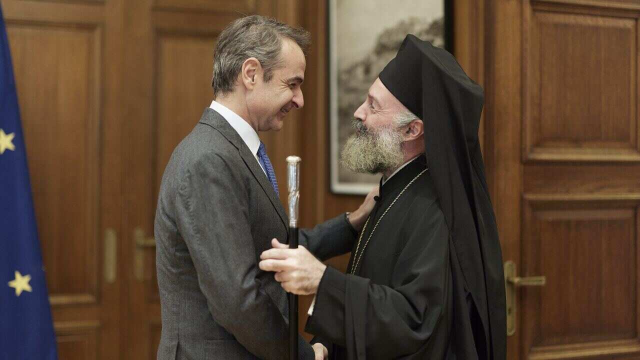 Ο Έλληνας πρωθυπουργός Κυριάκος Μητσοτάκης και του Αρχιεπίσκοπος Αυστραλίας και πάσης Ωκεανίας Μακάριος