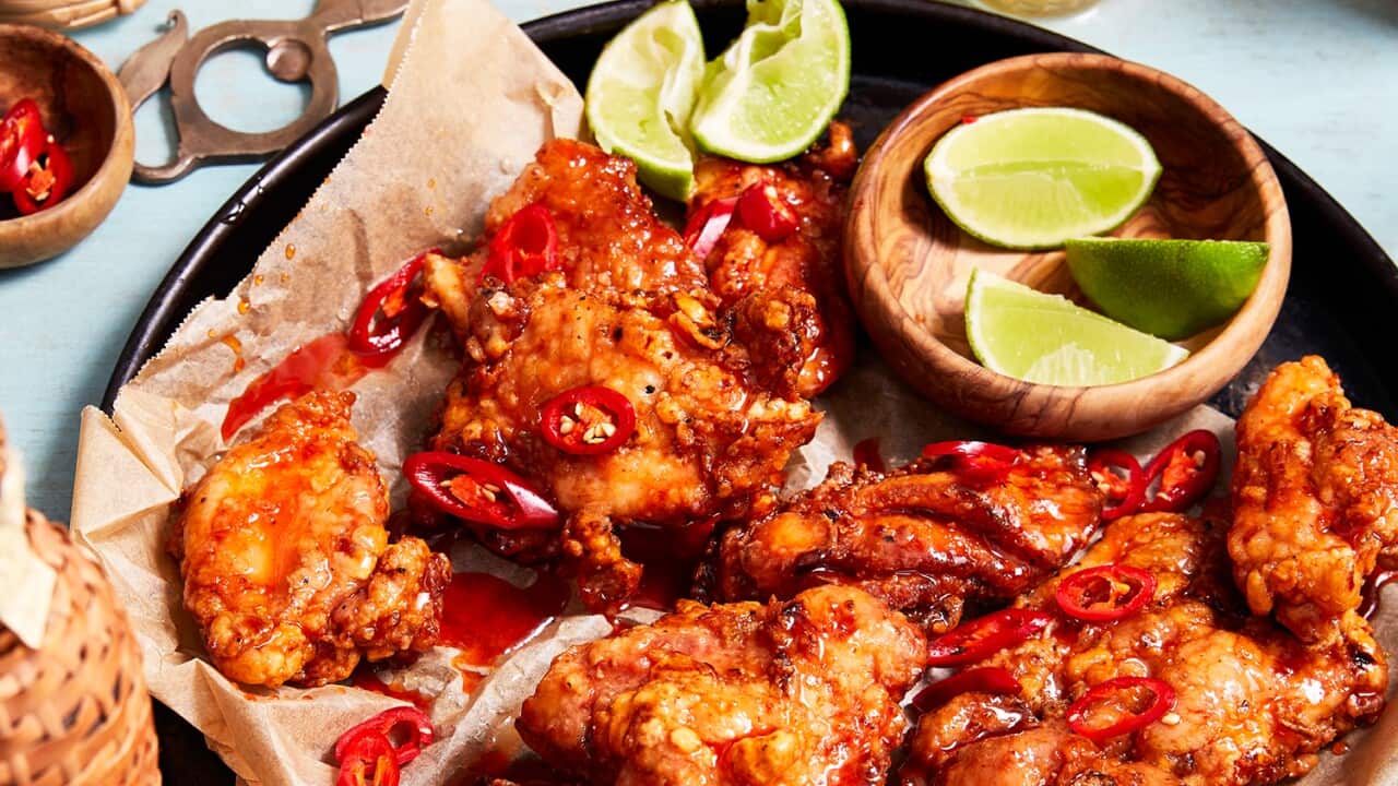 Fried chicken with banana chilli catsup glaze