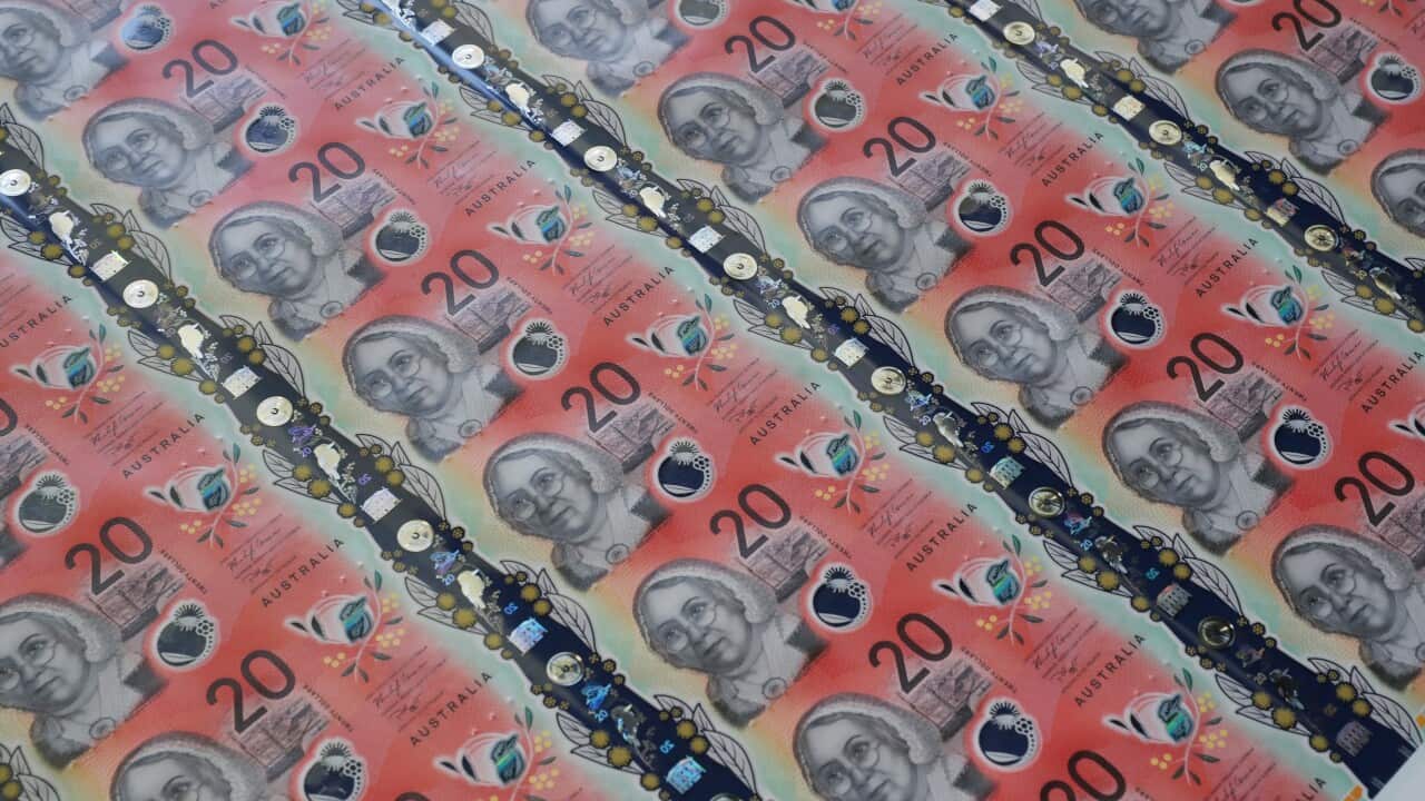Australian $20 notes on display.
