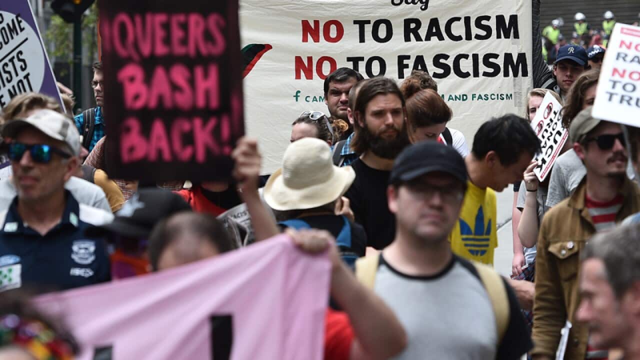 Donald Trump supporters congregate while others counter-rally
