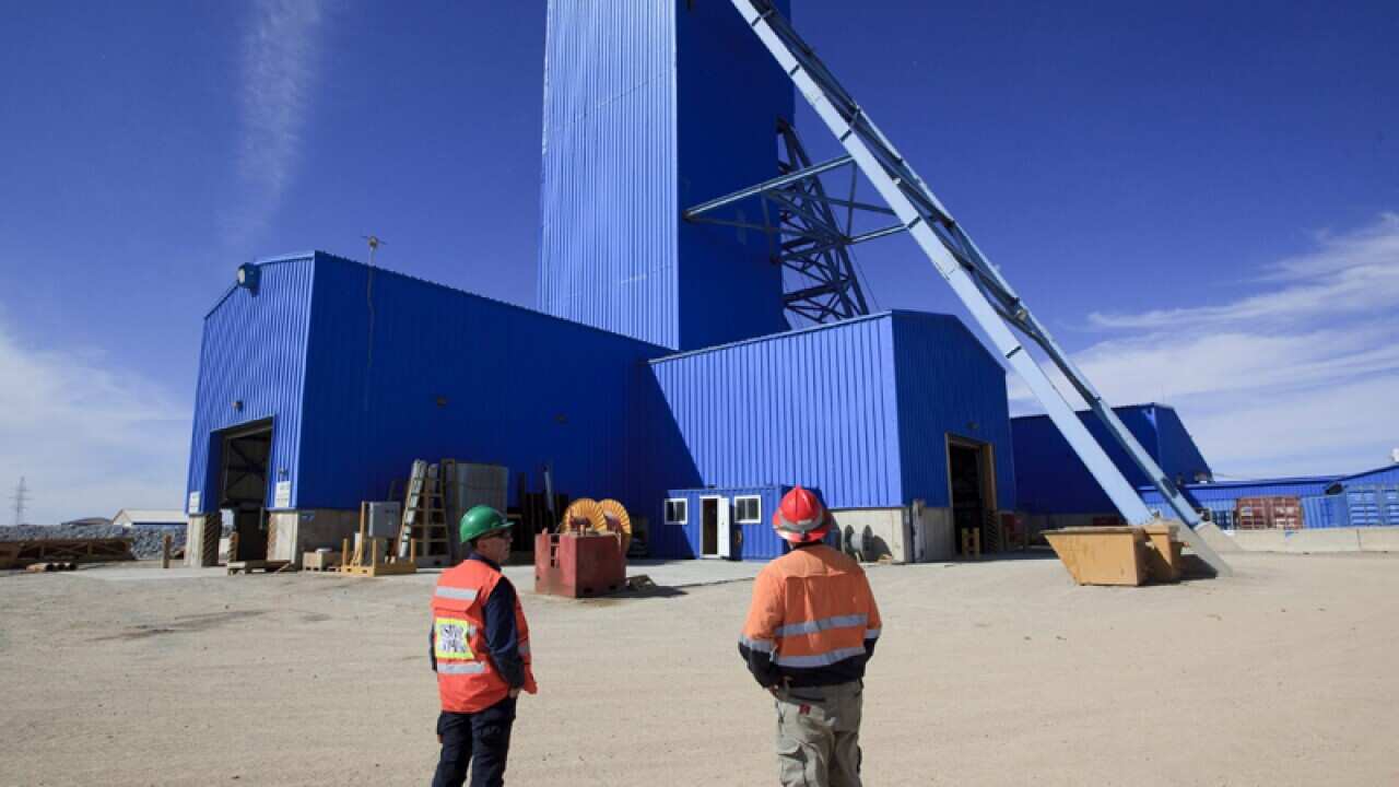 The main shaft hoist area at the Oyu Tolgoi mine in Mongolia
