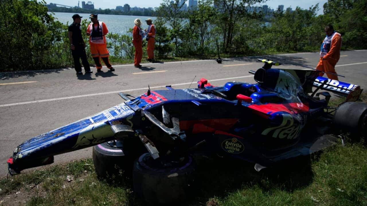 The damaged Scuderia Toro Rosso STR12 of Carlos Sainz Jr