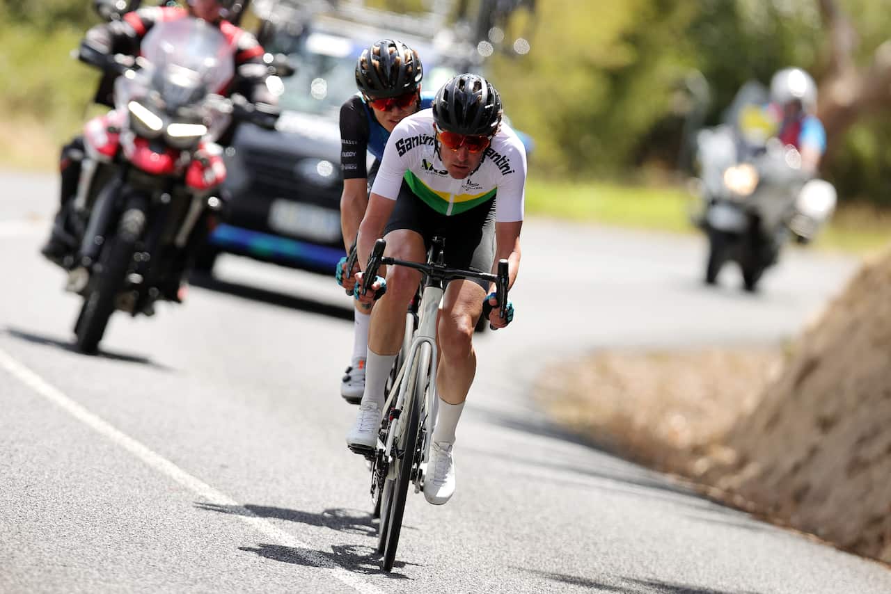 James Whelan during NRS Mens Tour of Gippsland Stage 1 Woolamai Circuit Road Race, Sunday, February 13, 2022. (Photo by Con Chronis)