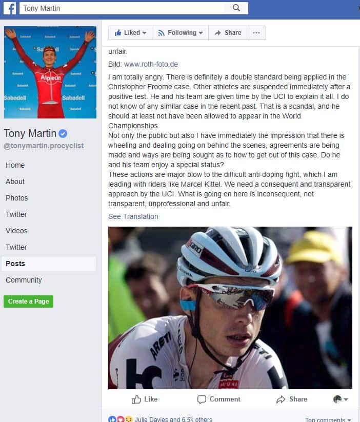 Tony Martin let rip on Facebook about the news (Supplied)