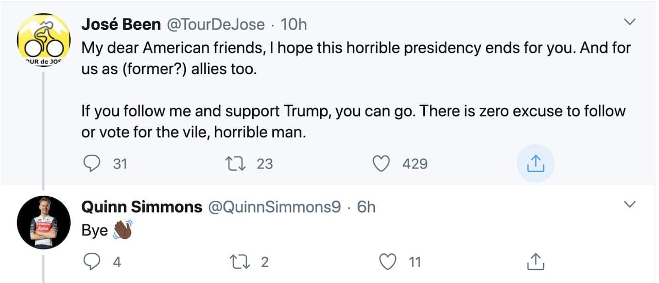 Quinn Simmons offensive tweet