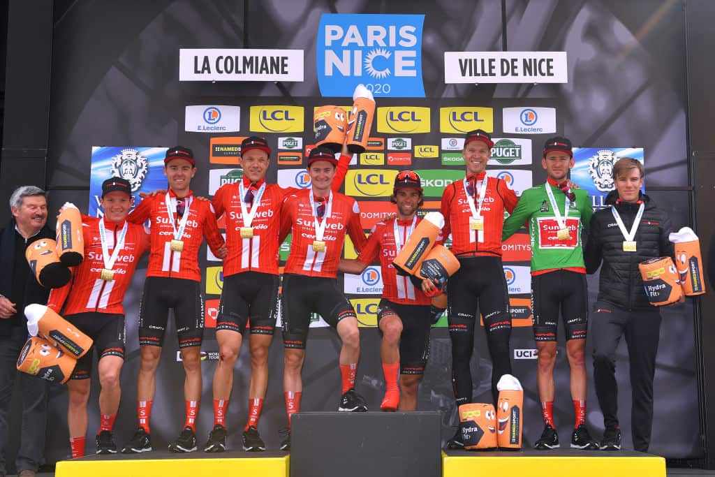 Team Sunweb celebrate winning the team classification at Paris-Nice 2020