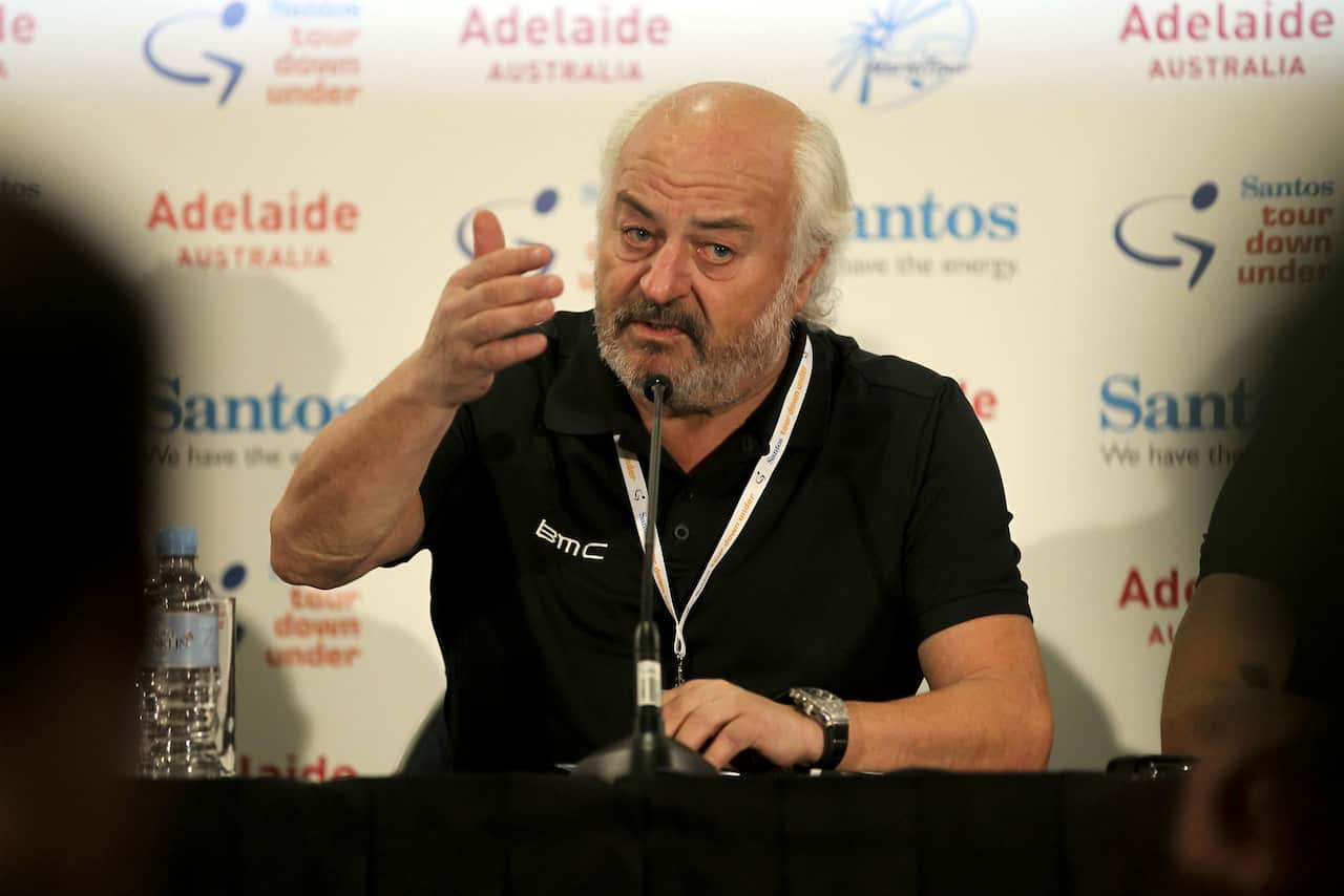 Having his say... at the Tour Down Under in 2012.