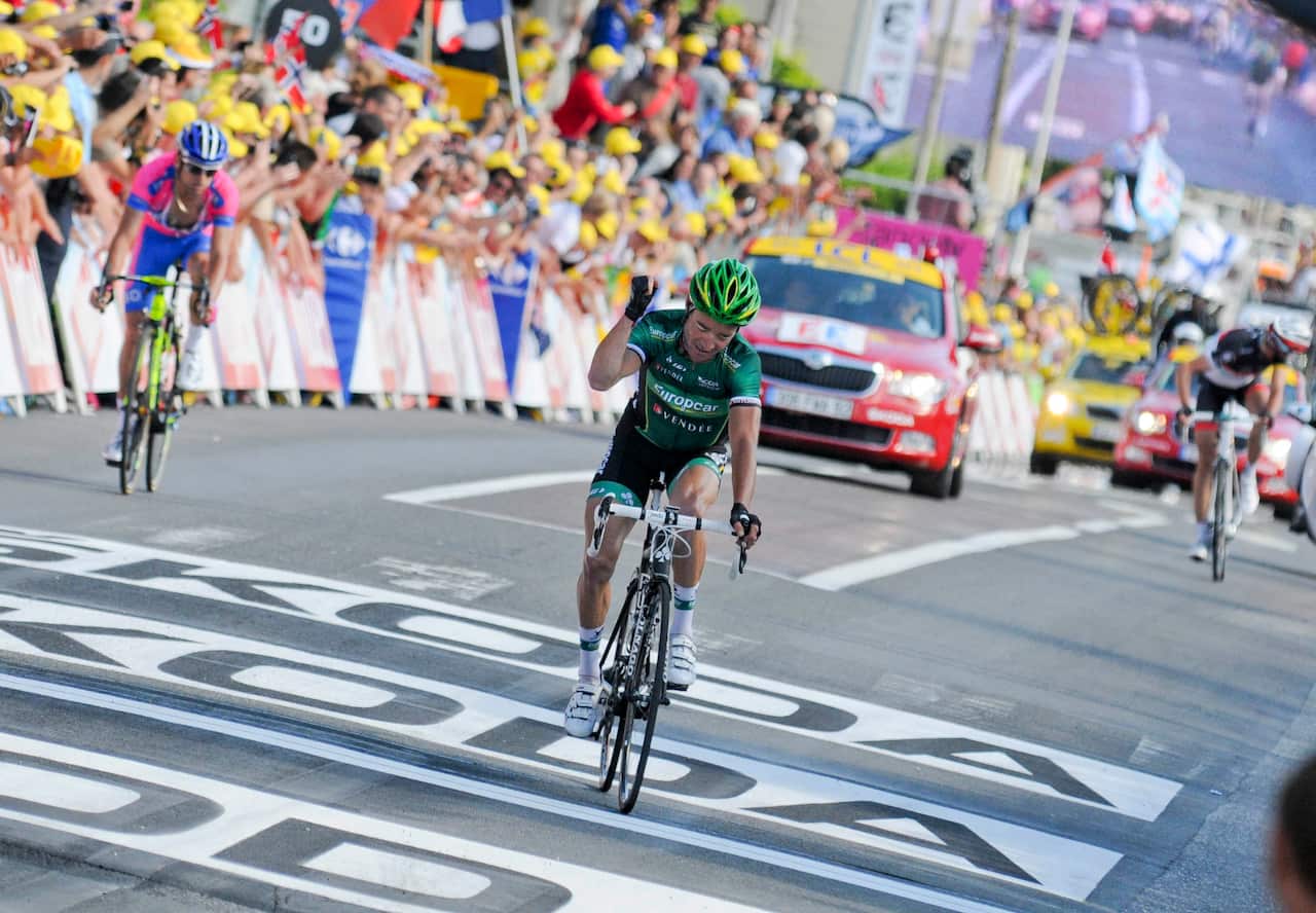25 to 1... Thomas Voeckler proves strongest out of an original 25-man break to take Stage 10 of the 2012 Tour.