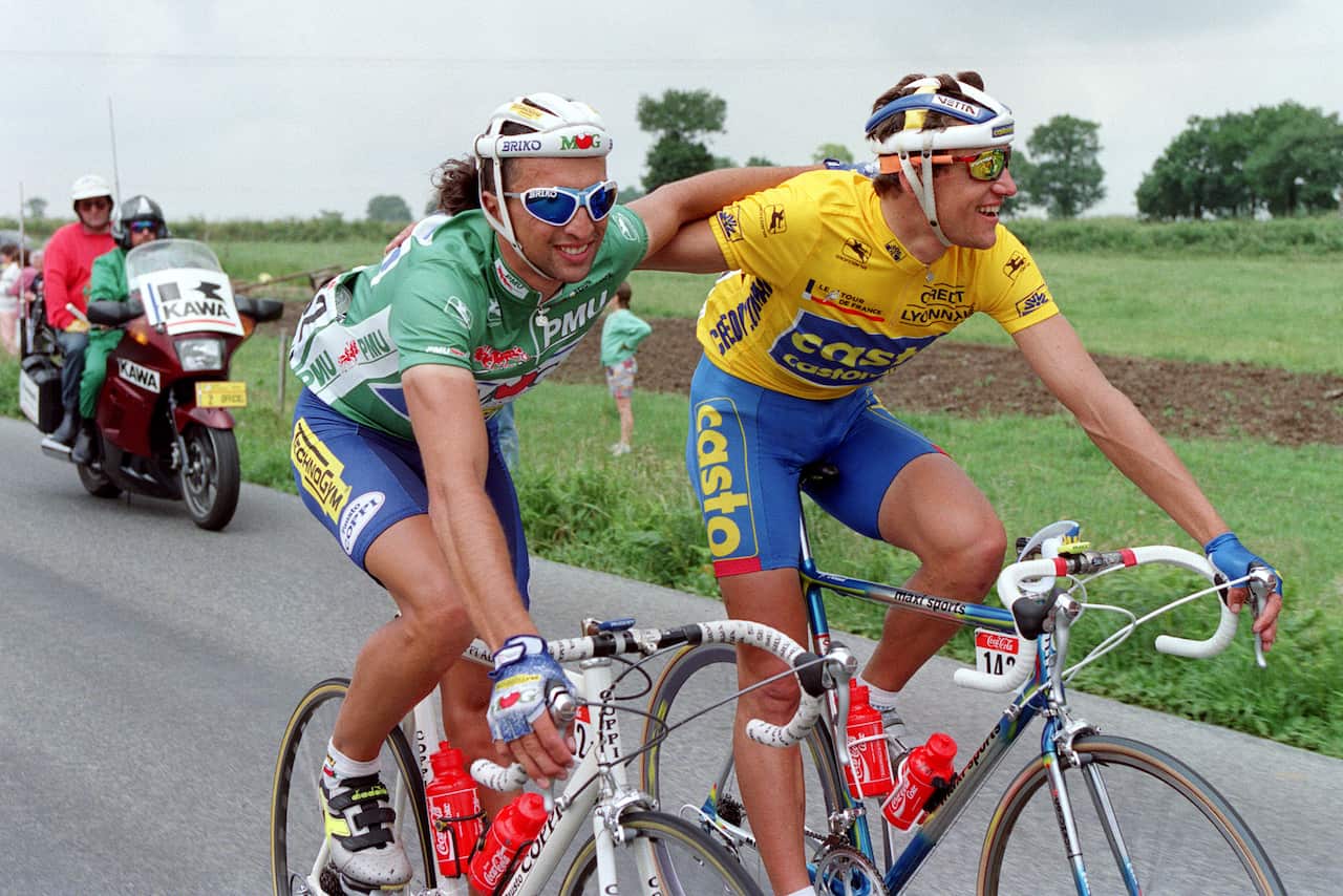 Old school... Durand (R) riding alongside Fabio Baldato at the 1995 Tour.