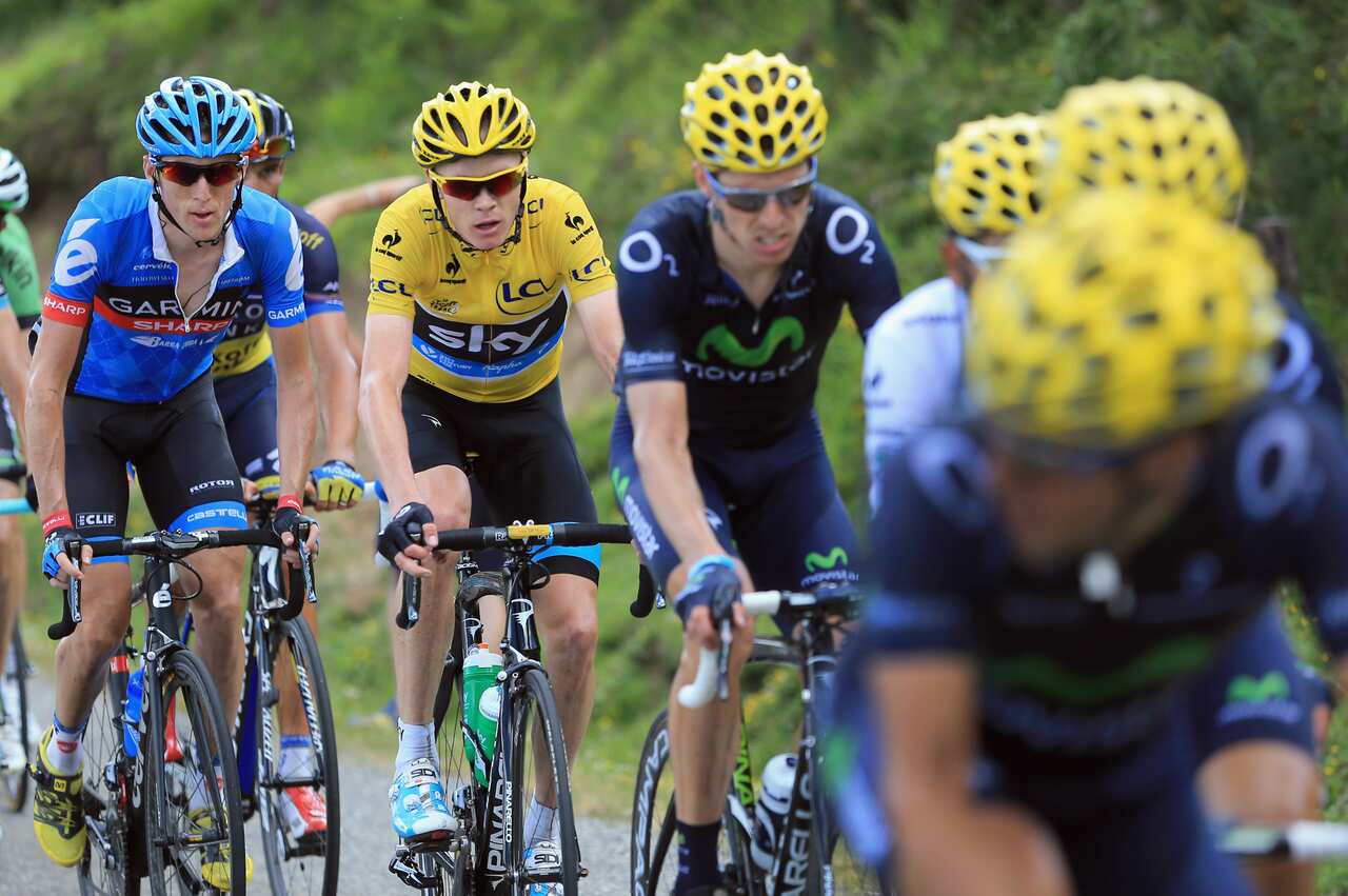 Stage 9, 2013 Tour: Chris Froome in the Movistar-Garmin sandwich...