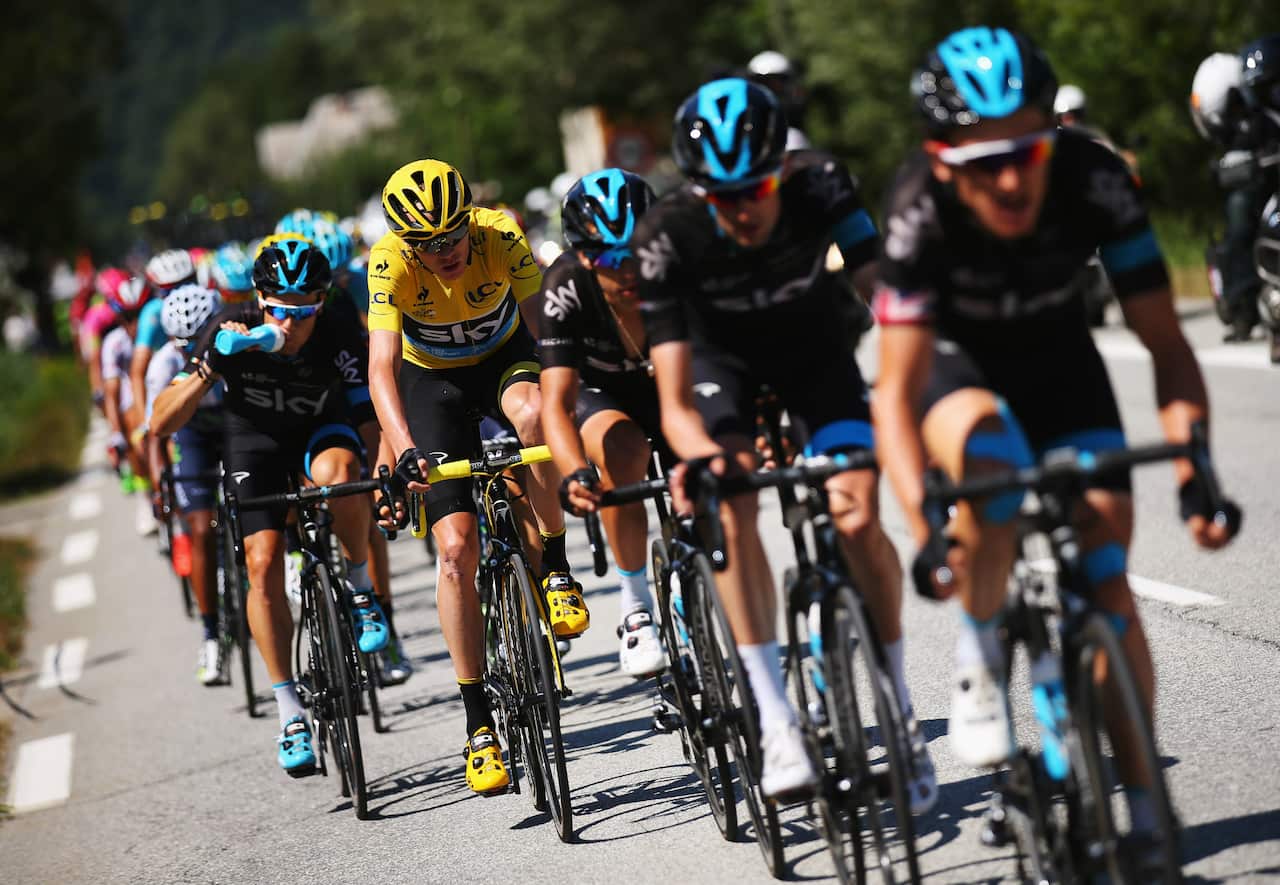 In good company... Expect maillot jaune Chris Froome to be chaperoned to Paris.