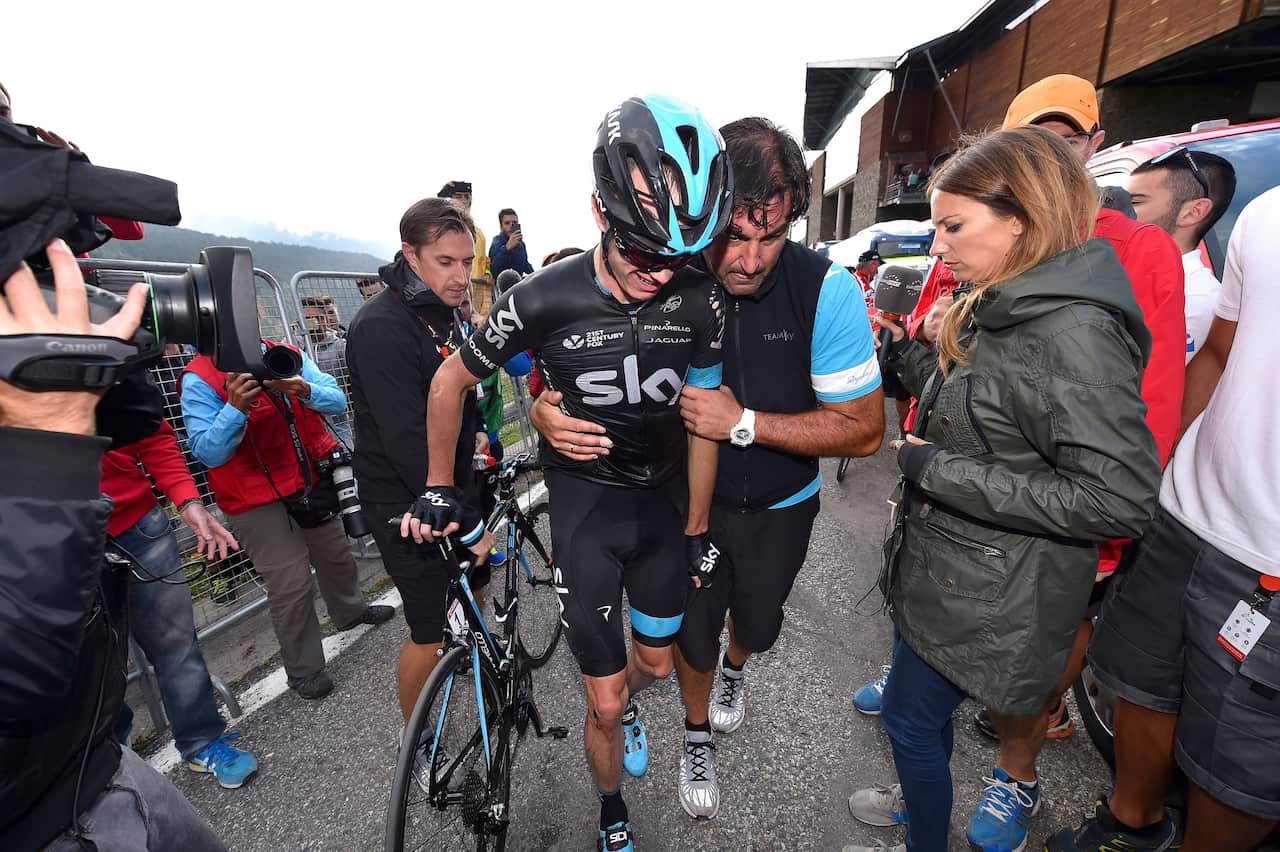 Injured: a crash on Stage 11 at last year's Vuelta a España proved the scene of Chris Froome's undoing.