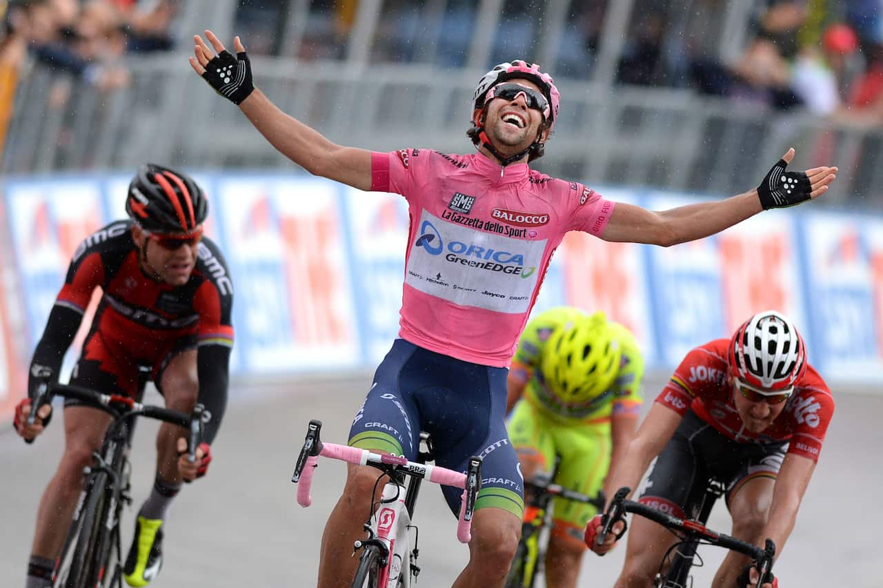 Stage 6, 2014 Giro d'Italia: Matthews beats Cadel Evans and Tim Wellens after a near 9km climb to Montecassino and 247km in the saddle.