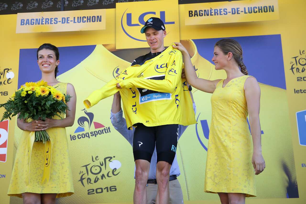 The last time we had a finish in the valley... Chris Froome dons the maillot jaune after a spectacular descent off the Col de Peyresoude on Stage 8.