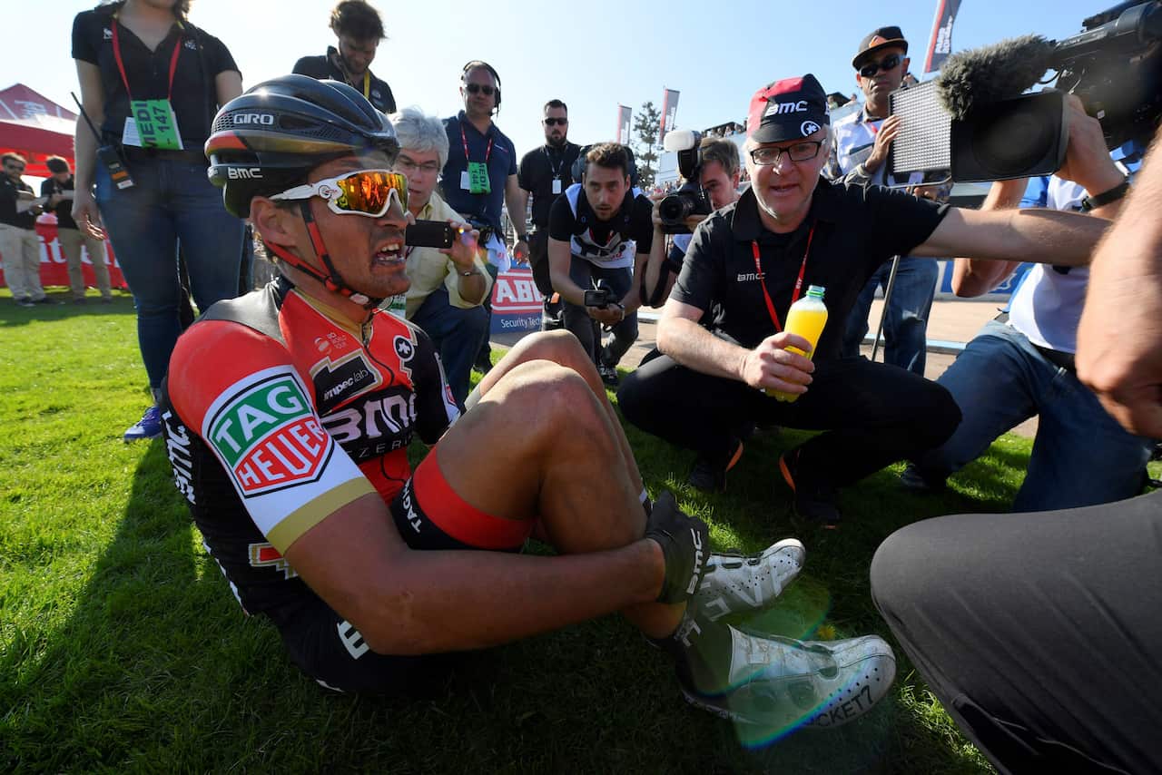 It hurts to win - but more to lose... Last year's champion Greg Van Avermaet.