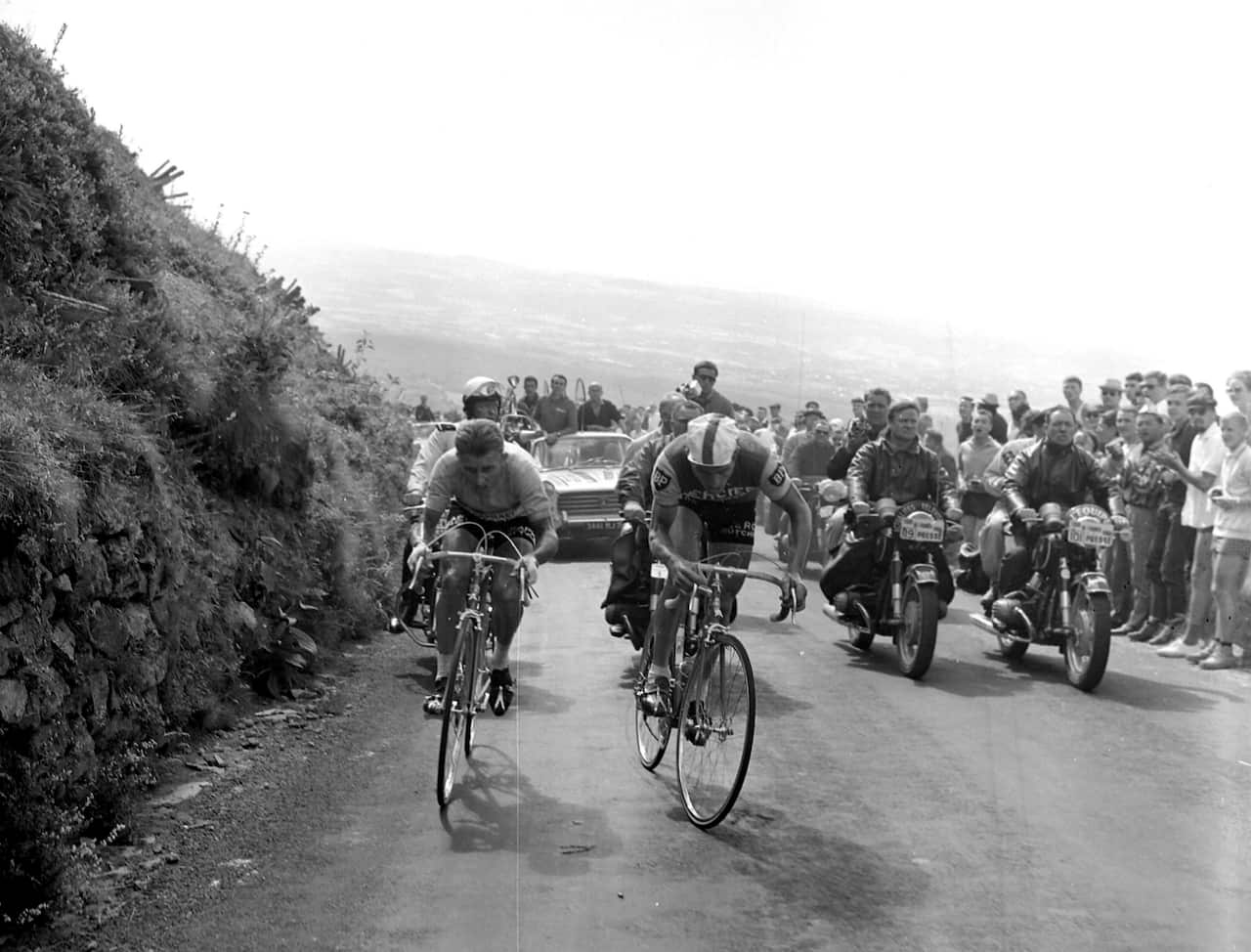 Intense rivalry... Jacques Anquetil (L) and Raymond Poulidor at the 1964 Tour de France.