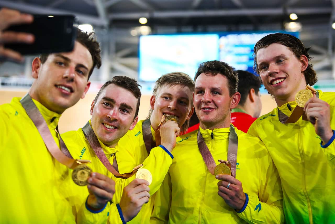 Record-beaters: Australia's men's team pursuit squad set a new world record.
