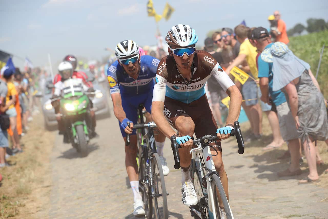 Prepared for the pavé: Romain Bardet (AG2R La Mondiale) punctured three times yet managed to finish just seven seconds adrift of the group of favourites.