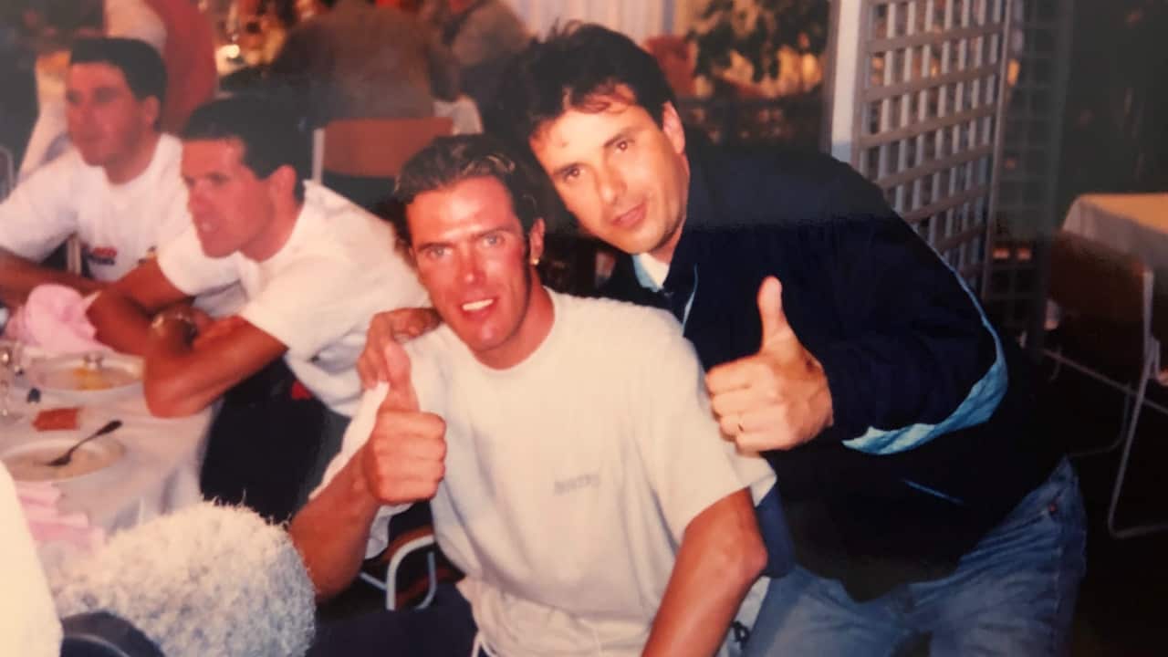 Tomo with former Italian sprinter Mario Cipollini at the 1996 Tour de France