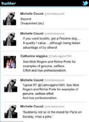 The future Mrs Froomey lets loose on Twitter during the 2012 Tour de France