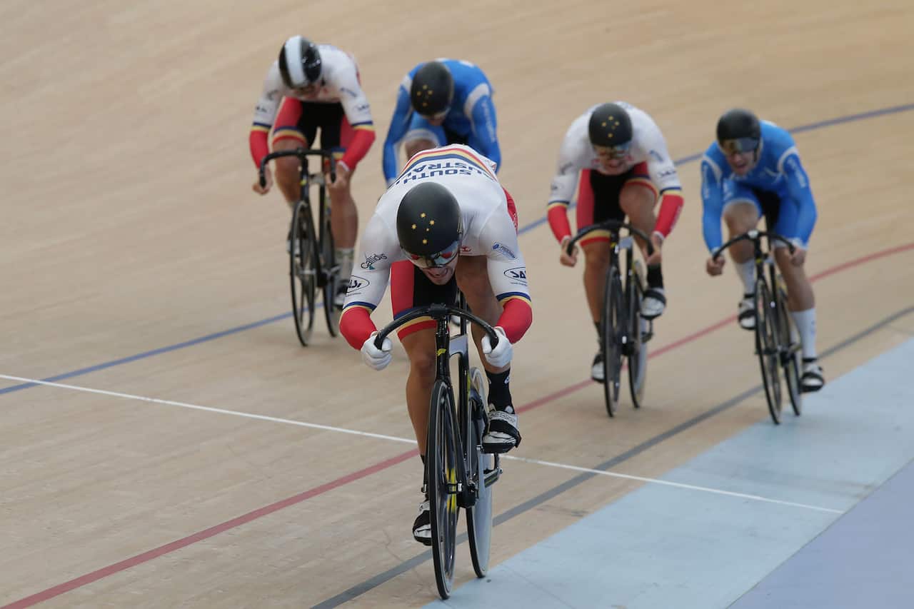Matthew Glaetzer wins the men's keirin completing a clean sweep of the men's sprint titles on offer at this year's track national championships (John Veage)