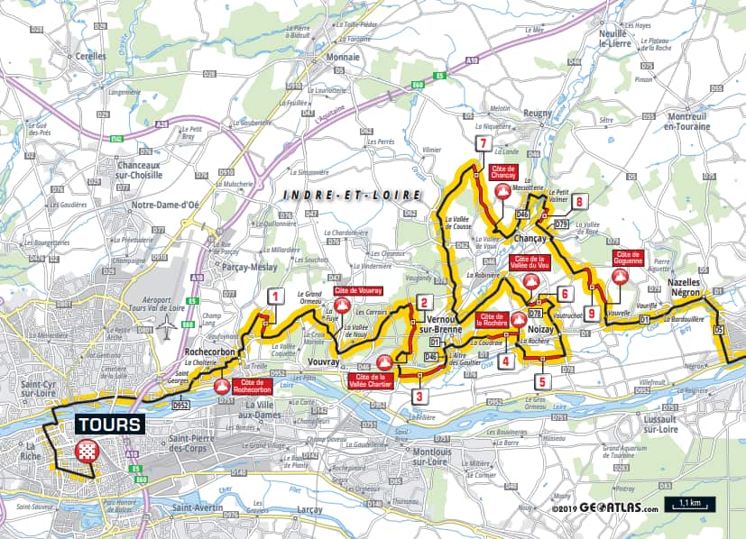 The nine gravel sections of the 2019 Paris-Tours 