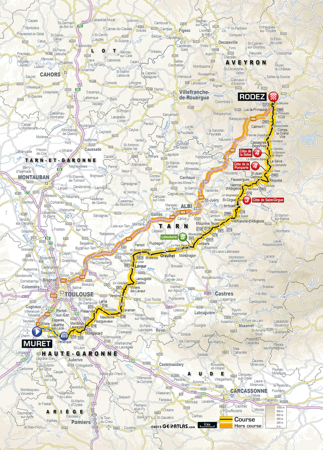 On the road to Rodez... The Stage 13 map.