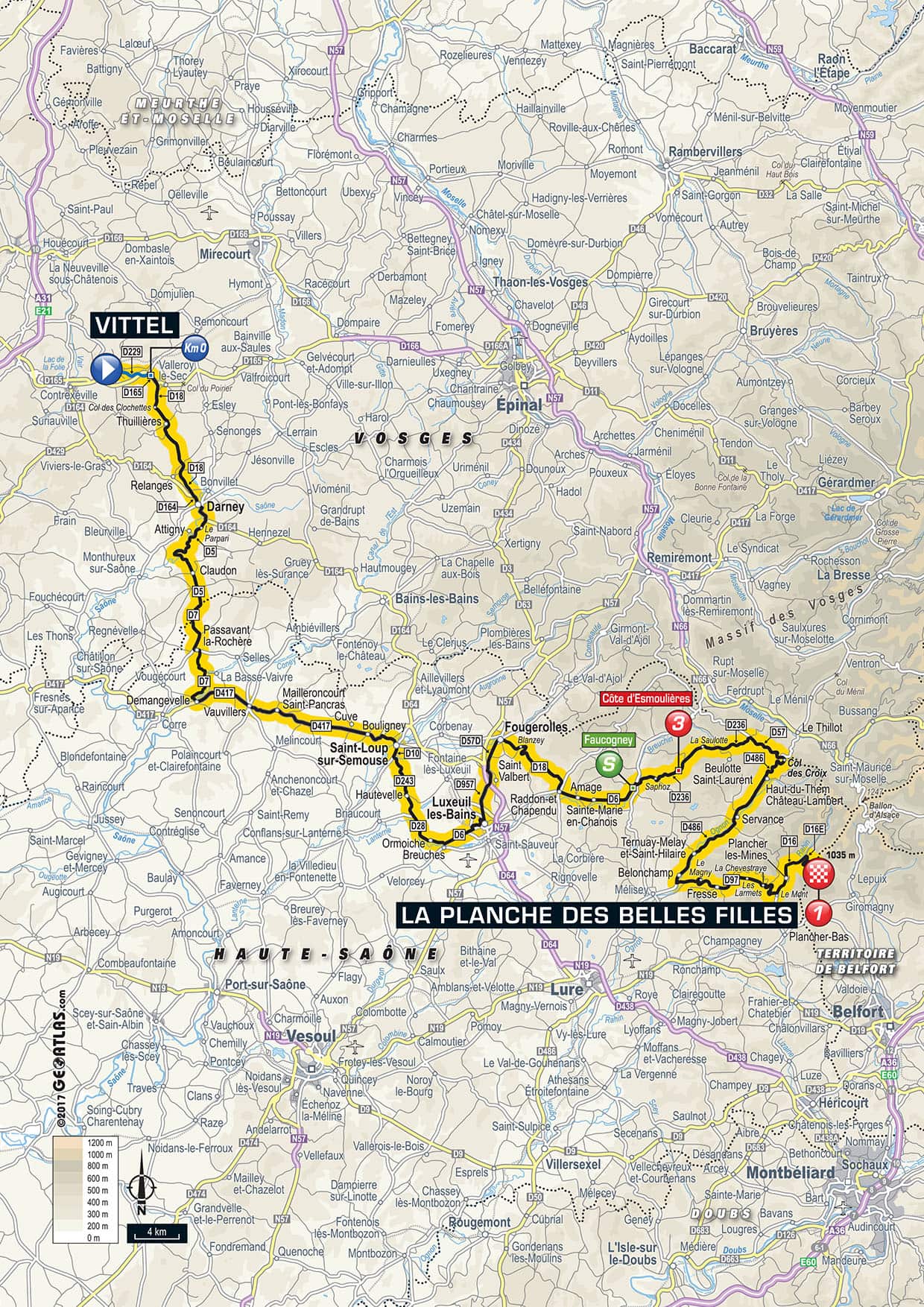 The route to La Planche des Belles Filles is less arduous than in 2012 or 2014.