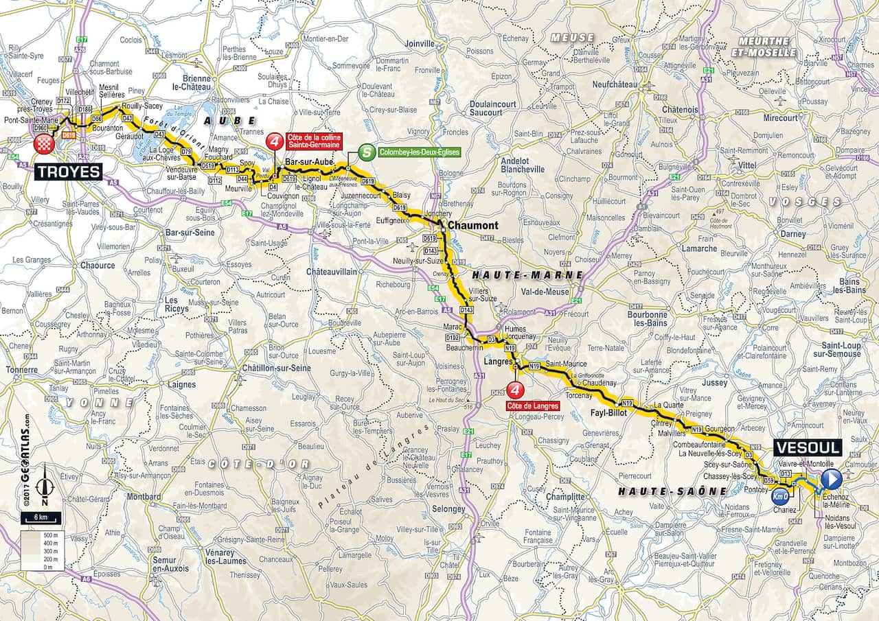 Today, at Km 135, the peloton will pass through the municipality of Colombey-les-Deux-Églises, the village of former French ruler Charles de Gaulle.