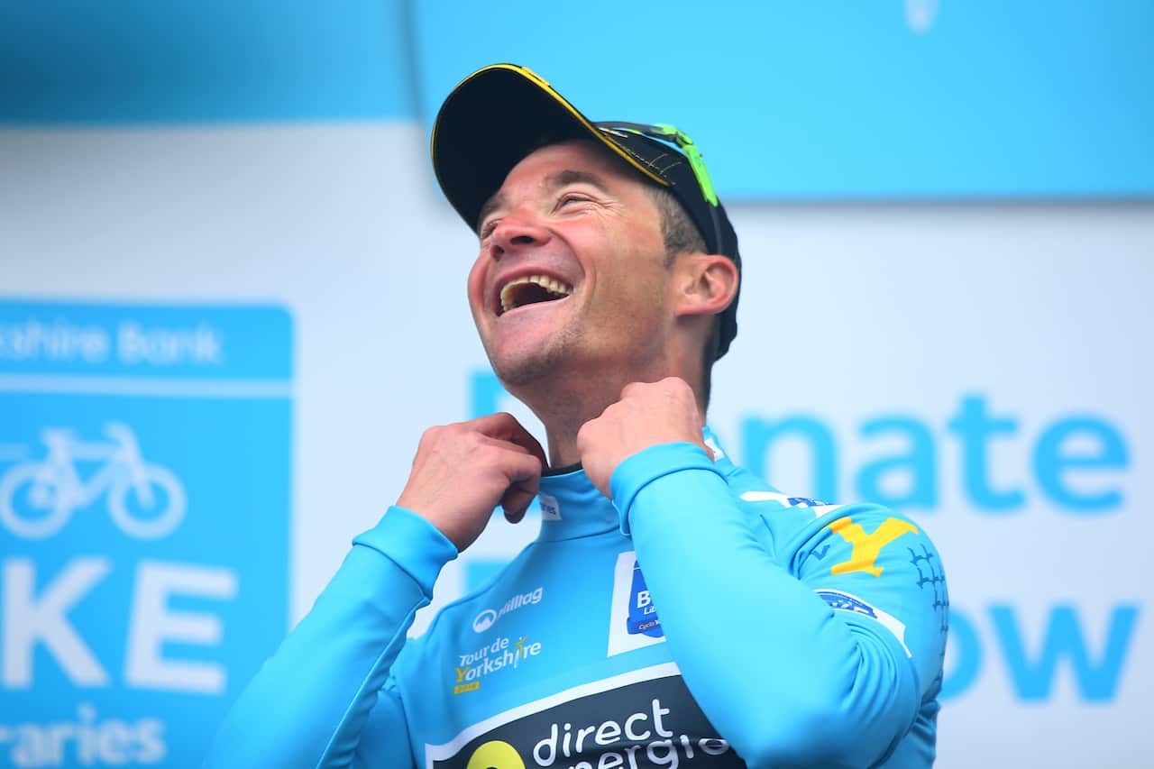 Voeckler celebrates the overall victory at the Tour of Yorkshire