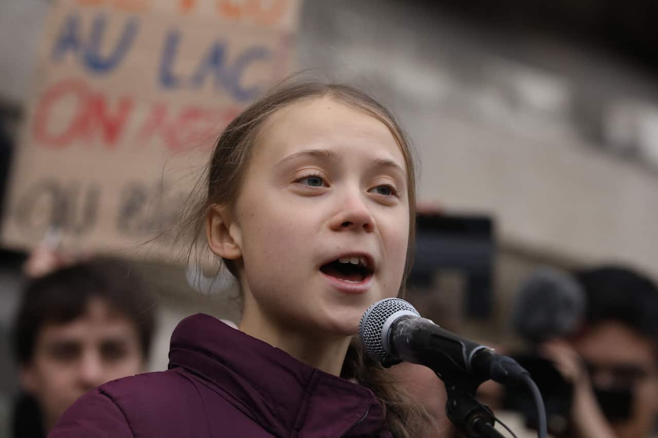 Swedish activist Greta Thunberg at a Swiss protest. 