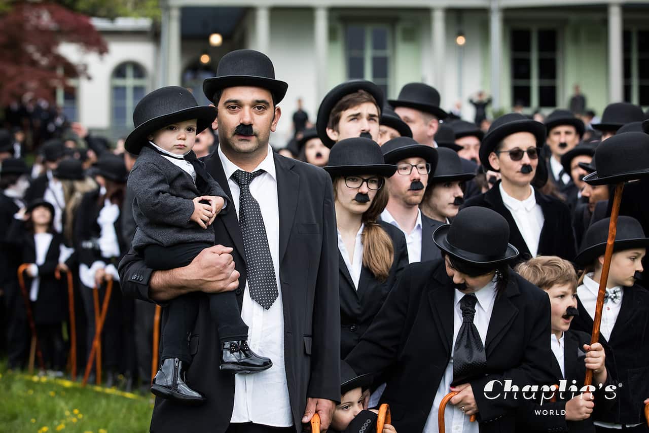 People dressed as Charlie Chaplin gather in Switzerland