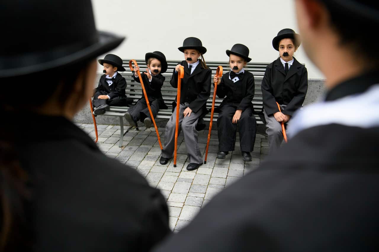 People dressed as Charlie Chaplin gather in Switzerland