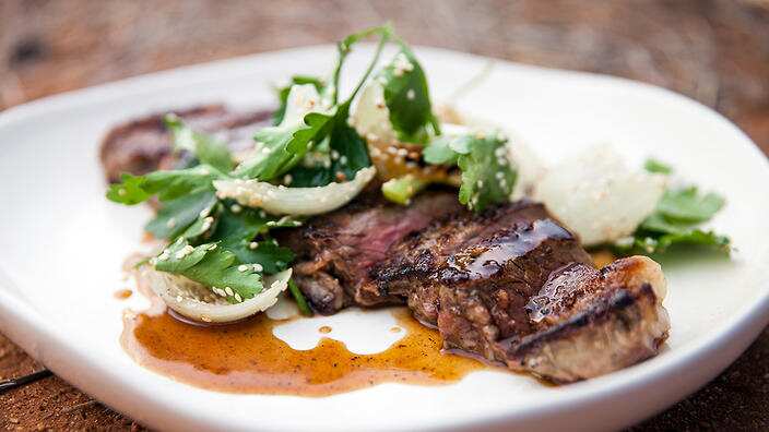 Justine Schofield, steak with pepperberry, honey and soy