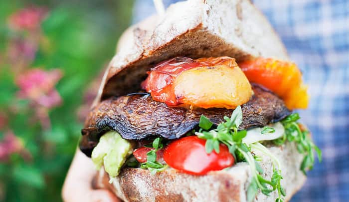 Portobello peach burgers