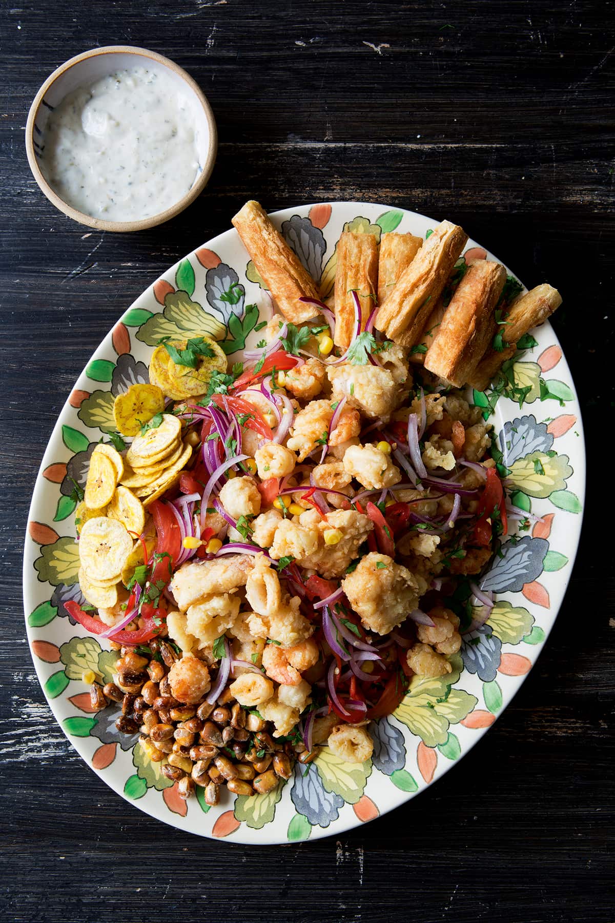 Lima-style fried seafood and yucca root medley (jalea limeña)