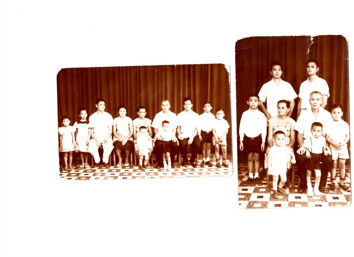 Amah and Angkong surrounded by their children. 