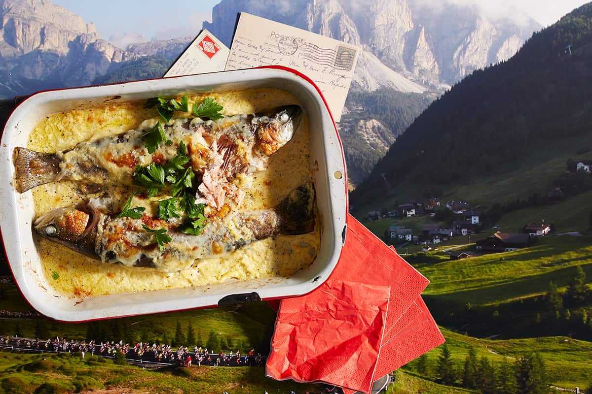 Baked trout with Gruyère cheese (truites à la Savoyarde)