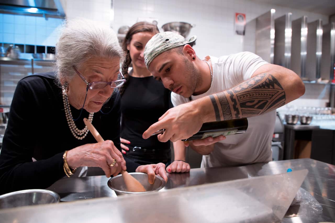 Andrea Taccone and Grandma Alba experimenting in the kitchen 