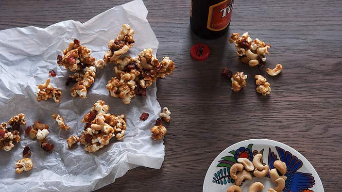 Maple bacon and cashew nut popcorn