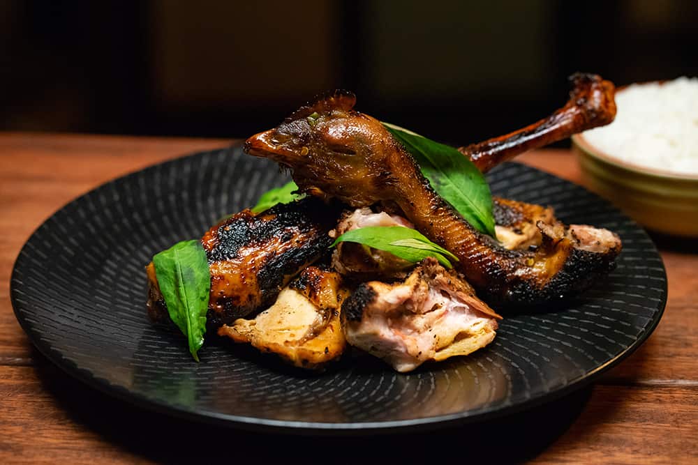 Grilled lemongrass chicken with chilli salt and cumquat