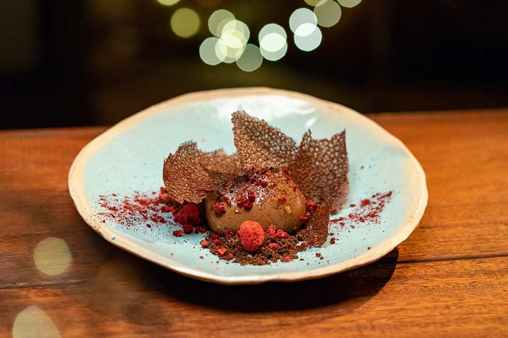 Chocolate and orange mousse with olive oil and salt