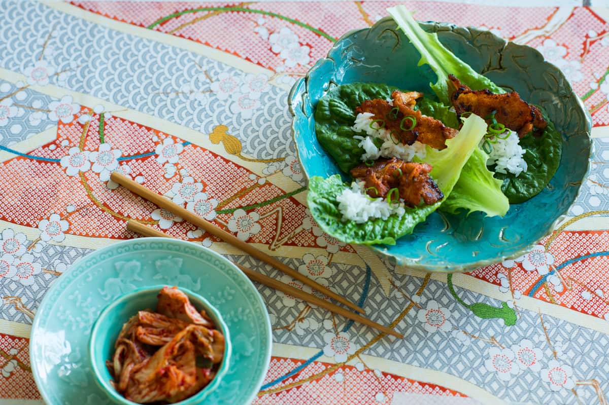 Korean chilli pork as part of a Korean menu