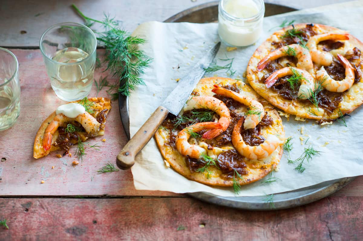 Pita pizzas with prawn